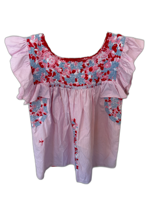 Mi Golondrina Size S Pink & blue Cotton Flutter Cap sleeve Striped Top Pink & blue / S