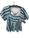 Sugar + Lips Size M Blue & Taupe Cotton Short Sleeve Striped Square Neck Top Blue & Taupe / M