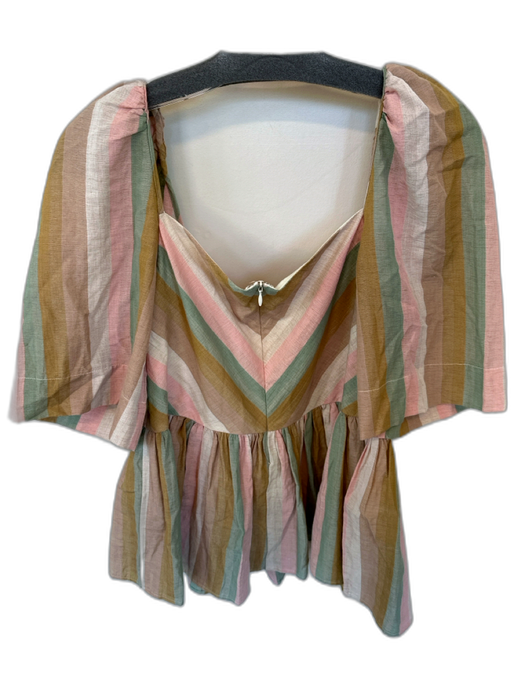 Mirth Size M Pink & Green Cotton Short Sleeve Striped Peplum Top Pink & Green / M