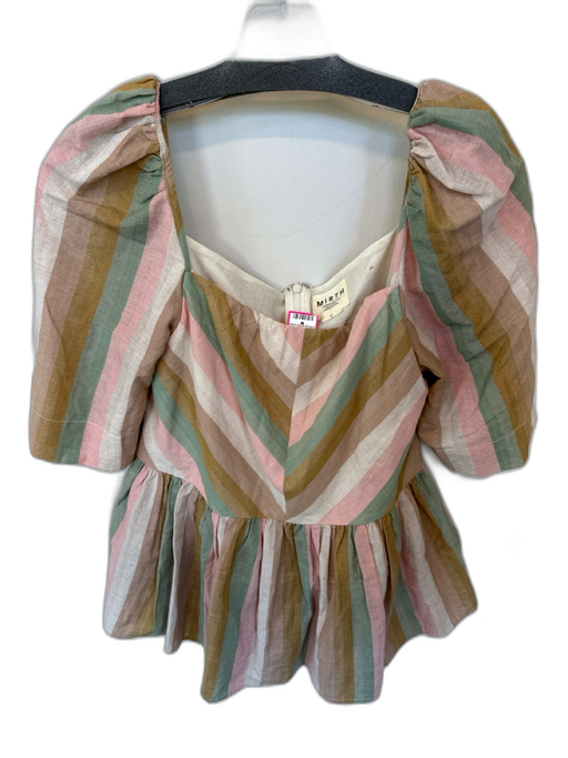 Mirth Size M Pink & Green Cotton Short Sleeve Striped Peplum Top Pink & Green / M