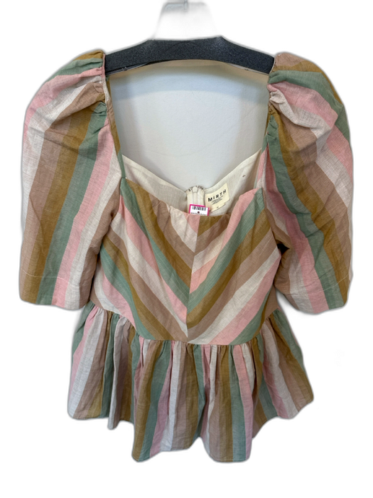 Mirth Size M Pink & Green Cotton Short Sleeve Striped Peplum Top Pink & Green / M