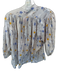 Closed Size S Gray & Blue Cotton Long Balloon Sleeve Flowers Button Down Top Gray & Blue / S