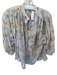 Closed Size S Gray & Blue Cotton Long Balloon Sleeve Flowers Button Down Top Gray & Blue / S