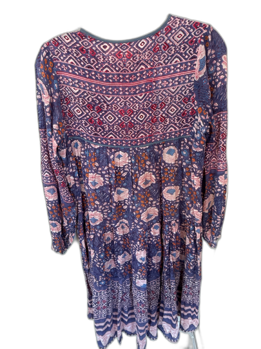 Matta Size S Purple & Red Cotton Long Balloon Sleeve Floral Block Print Dress Purple & Red / S