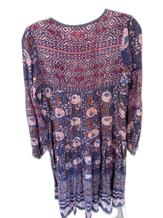 Matta Size S Purple & Red Cotton Long Balloon Sleeve Floral Block Print Dress Purple & Red / S