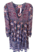 Matta Size S Purple & Red Cotton Long Balloon Sleeve Floral Block Print Dress Purple & Red / S