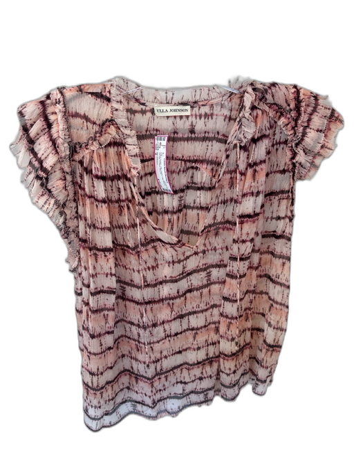 Ulla Johnson Size 4 Pink & Purple Silk Flutter Cap sleeve Tie Dye V Neck Top Pink & Purple / 4