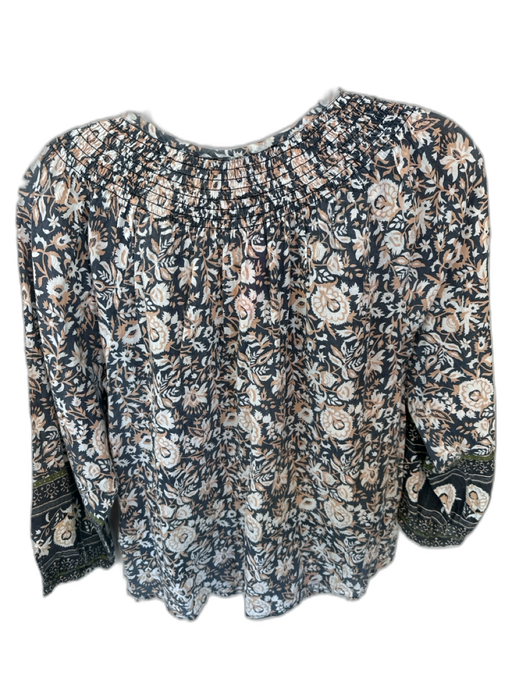 Cleobella Size S Tan & blue Cotton Long Balloon Sleeve Botanical Buttons Top Tan & blue / S
