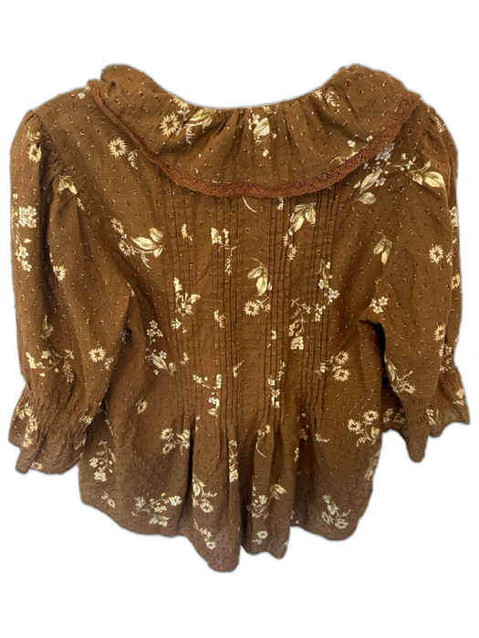 By Anthropologie Size XS Brown & Tan Cotton Long Balloon Sleeve Swiss Dot Top Brown & Tan / XS