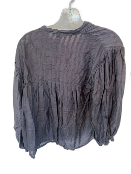 Matta Size XS Navy Cotton Blend Long Balloon Sleeve Pleat Detail V Neck Top Navy / XS
