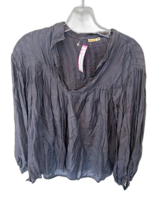 Matta Size XS Navy Cotton Blend Long Balloon Sleeve Pleat Detail V Neck Top Navy / XS