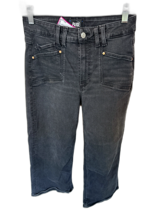 Paige Size 27 Black Cotton Blend High Waist Wide Leg Jeans Black / 27