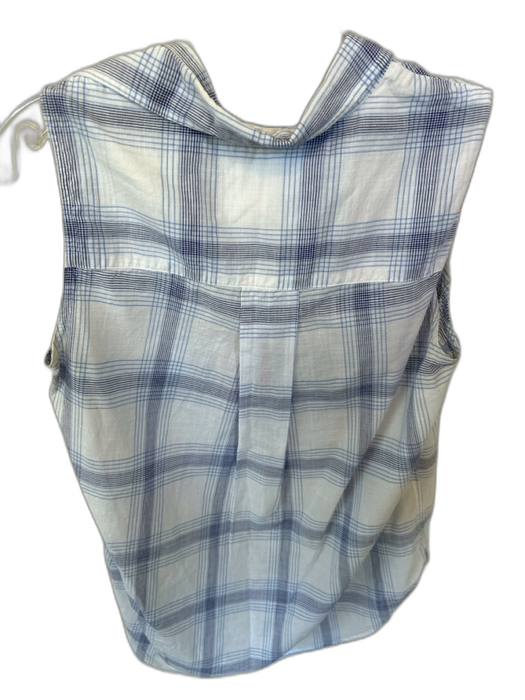 Frank & Eileen Size XS White & Blue Cotton Sleeveless Grid Button Down Top White & Blue / XS