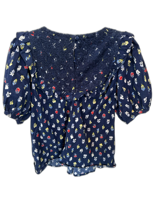 Mi Golondrina Size S Navy & Multi Cotton Short Balloon Sleeve Embroidered Top Navy & Multi / S