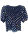 Mi Golondrina Size S Navy & Multi Cotton Short Balloon Sleeve Embroidered Top Navy & Multi / S