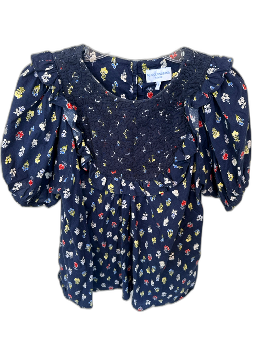 Mi Golondrina Size S Navy & Multi Cotton Short Balloon Sleeve Embroidered Top Navy & Multi / S