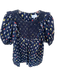 Mi Golondrina Size S Navy & Multi Cotton Short Balloon Sleeve Embroidered Top Navy & Multi / S