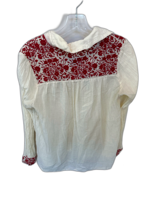 Maison Hotel Size S Cream & Red Cotton Embroidered Long Sleeve Button Down Top Cream & Red / S