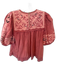Ulla Johnson Size 4 Salmon Cotton Short Balloon Sleeve Bib Embroidered Top Salmon / 4