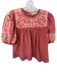 Ulla Johnson Size 4 Salmon Cotton Short Balloon Sleeve Bib Embroidered Top Salmon / 4