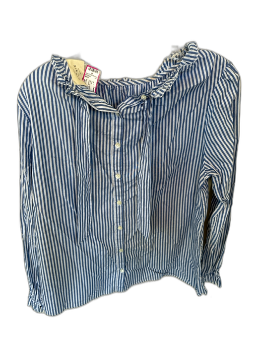 Sezane Size 40 Blue & White Cotton Long Balloon Sleeve Striped Neck Tie Top Blue & White / 40
