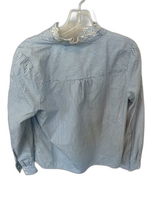 Sezane Size 38 Blue & White Cotton Long Sleeve Lace Collar Striped Top Blue & White / 38