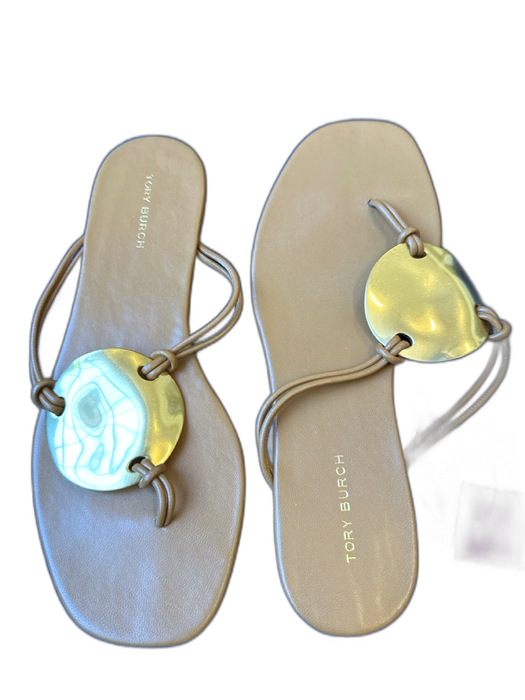 Tory Burch Shoe Size 6M Brown & Gold Leather Thong Metal Circle Sandals Brown & Gold / 6M