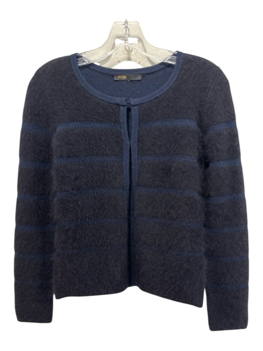 Maje Size S Navy Viscose & Nylon Long Sleeve Hook & Eye Fur Cardigan Navy / S