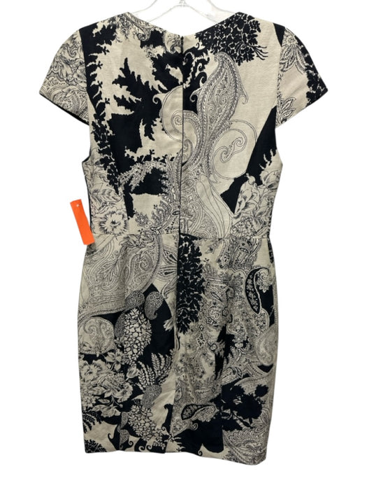 Etro Size 42 Beige & Black Acetate Blend Floral Short Cap Sleeve Back Zip Dress Beige & Black / 42