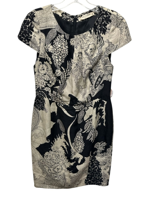 Etro Size 42 Beige & Black Acetate Blend Floral Short Cap Sleeve Back Zip Dress Beige & Black / 42