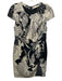 Etro Size 42 Beige & Black Acetate Blend Floral Short Cap Sleeve Back Zip Dress Beige & Black / 42