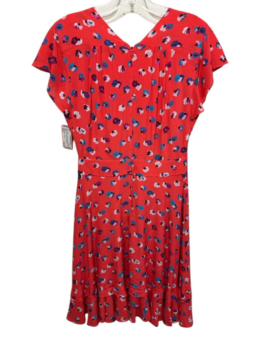 Rebecca Taylor Size 2 Red & Blue Print Silk Floral Short Flutter Sleeve Dress Red & Blue Print / 2