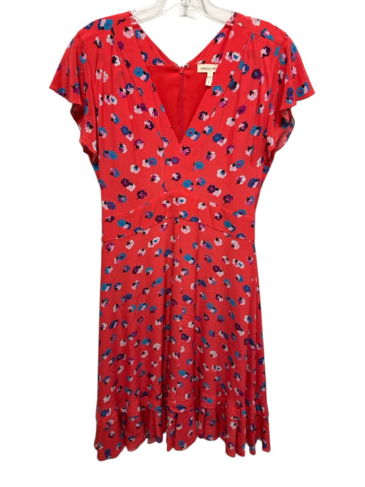 Rebecca Taylor Size 2 Red & Blue Print Silk Floral Short Flutter Sleeve Dress Red & Blue Print / 2