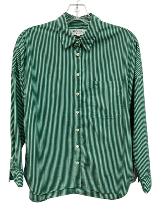 Alex Mill Size XS Green & White Cotton Long Sleeve Stripe Button Up Collar Top Green & White / XS