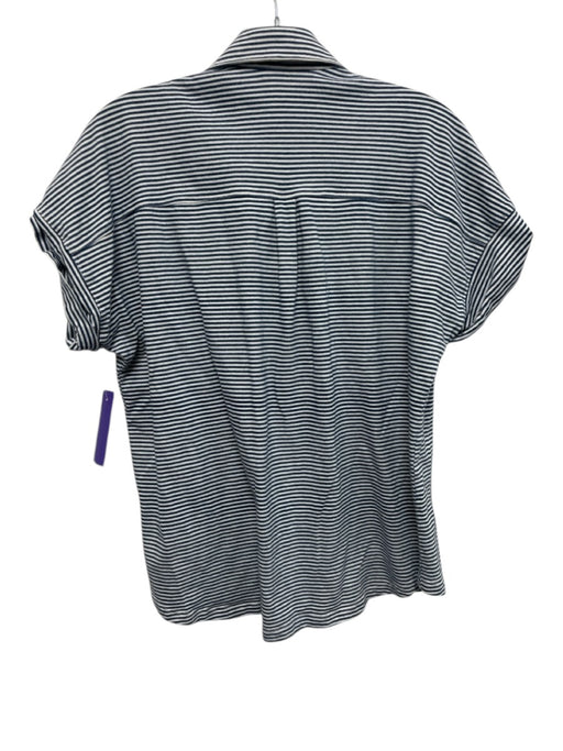 J. McLaughlin Size XS Navy & white Cotton Short Cuff Sleeve Stripes Collar Top Navy & white / XS