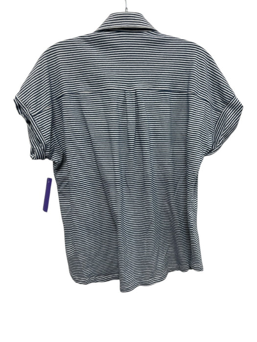J. McLaughlin Size XS Navy & white Cotton Short Cuff Sleeve Stripes Collar Top Navy & white / XS