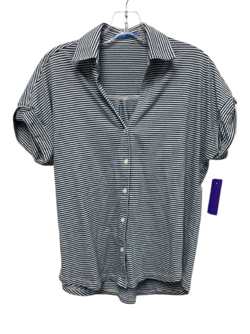 J. McLaughlin Size XS Navy & white Cotton Short Cuff Sleeve Stripes Collar Top Navy & white / XS