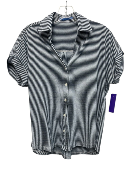 J. McLaughlin Size XS Navy & white Cotton Short Cuff Sleeve Stripes Collar Top Navy & white / XS