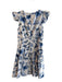 Vince Camuto Size 10 White & Blue Cotton Lined Ruffle Sleeveless Floral Dress White & Blue / 10