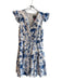 Vince Camuto Size 10 White & Blue Cotton Lined Ruffle Sleeveless Floral Dress White & Blue / 10