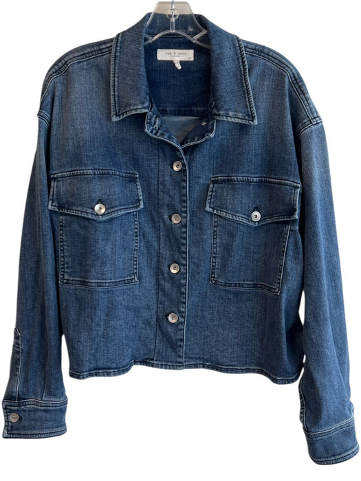 Rag & Bone Size Large Dark denim Cotton Collared Front Button Closure Jacket Dark denim / Large