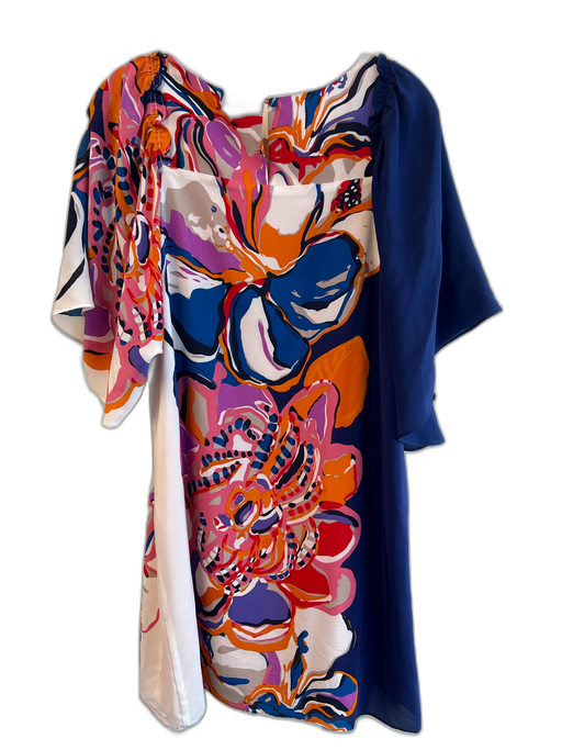 Maeve Size S Multi 100% Silk Round Neck Floral Abstract Flutter Cap Sleeve Dress Multi / S