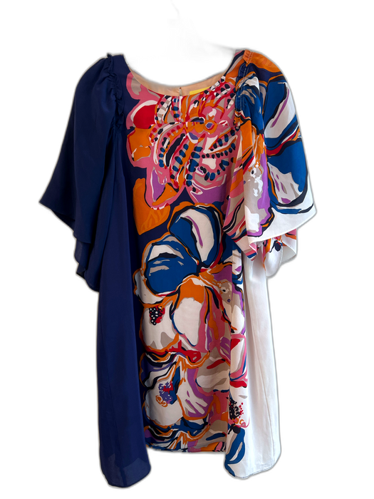 Maeve Size S Multi 100% Silk Round Neck Floral Abstract Flutter Cap Sleeve Dress Multi / S