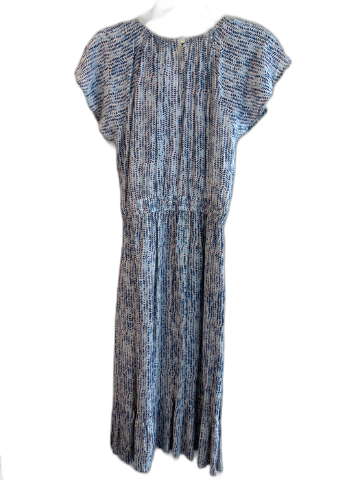Pinch Size M Blue Rayon Elastic & Drawstring Waist Block Print Midi Dress Blue / M