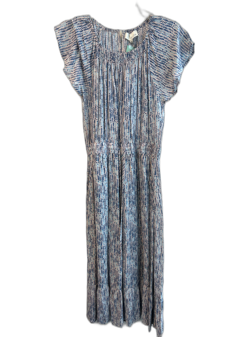 Pinch Size M Blue Rayon Elastic & Drawstring Waist Block Print Midi Dress Blue / M