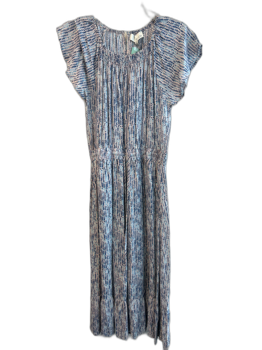 Pinch Size M Blue Rayon Elastic & Drawstring Waist Block Print Midi Dress Blue / M