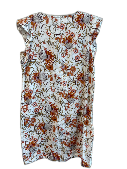 Joie Size XS Beige 100% Linen Flutter Cap sleeve Floral V Neck Midi Dress Beige / XS
