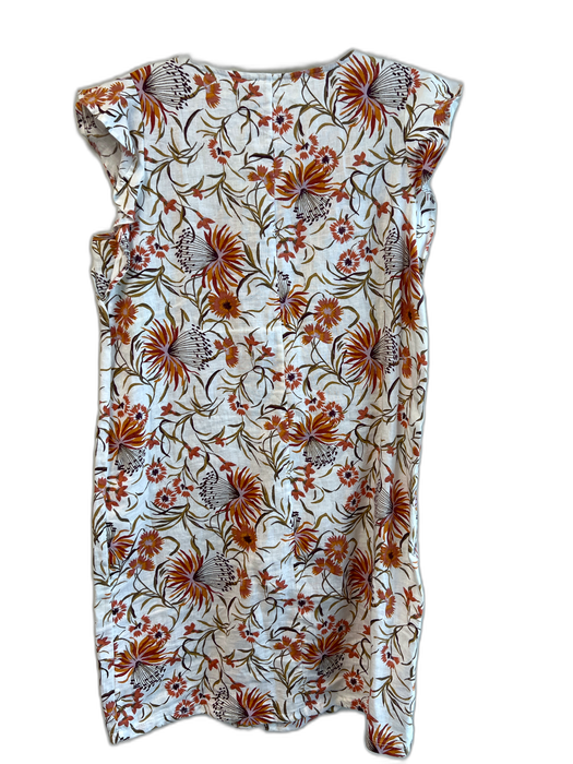 Joie Size XS Beige 100% Linen Flutter Cap sleeve Floral V Neck Midi Dress Beige / XS