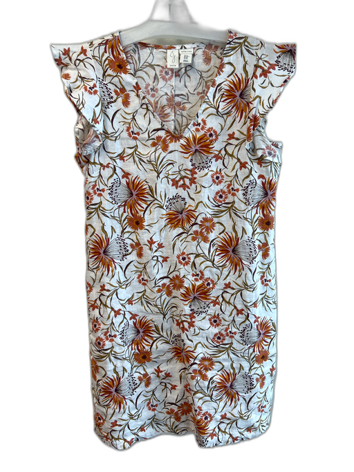 Joie Size XS Beige 100% Linen Flutter Cap sleeve Floral V Neck Midi Dress Beige / XS