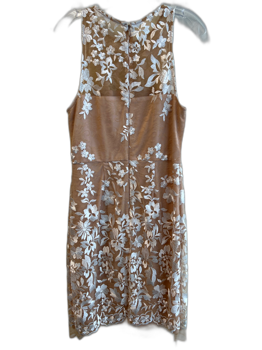 Betsey Johnson Size 6 Beige Nylon Illusion Floral Embroidery Round Neck Dress Beige / 6